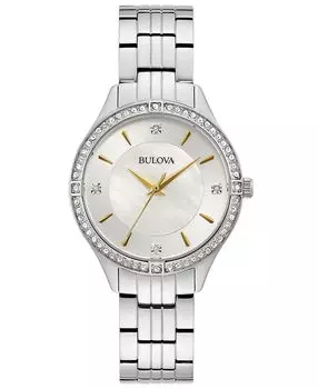 Женские часы-браслет из нержавеющей стали с кристаллами, 32 мм Bulova