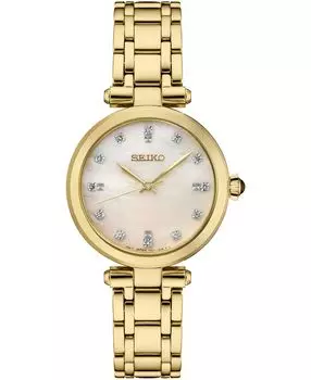 Женские часы-браслет из нержавеющей стали золотистого цвета с бриллиантами (1/8 карата t.w.), 30 мм Seiko
