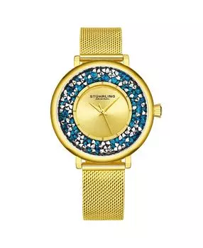 Женские часы-браслет из нержавеющей стали золотистого цвета, 38 мм Stuhrling, черный