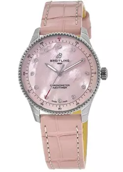 Женские часы Breitling Navitimer 32 Pink Pearl Diamond Dial с кожаным ремешком A77320D91K1P1