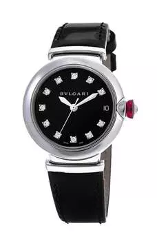 Женские часы Bulgari Lvcea с черным бриллиантовым циферблатом и кожаным ремешком 103503