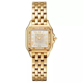 Женские часы CARTIER Cheetah Collection с кварцевым механизмом, 30,3*22 мм, серебряный циферблат, корпус из 18-каратного золота, ремешок из 18-каратного золота