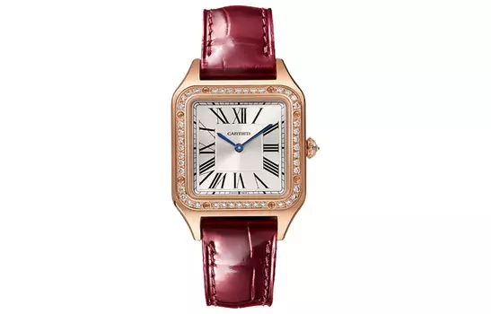 Женские часы CARTIER SANTOS DE с кварцевым механизмом, циферблат 38*27,5 мм, корпус из 18-каратного розового золота, ремешок из крокодиловой кожи
