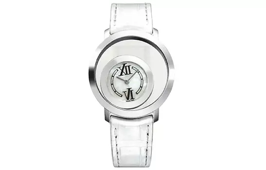 Женские часы CHOPARD Happy Diamonds с кварцевым механизмом, белым циферблатом, корпусом из 18-каратного белого золота, ремешком из крокодиловой кожи