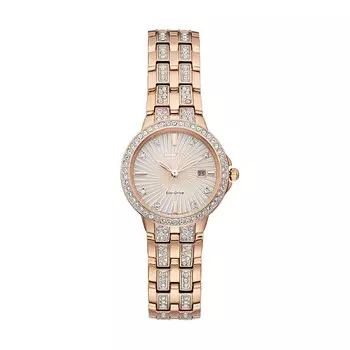 Женские часы Citizen Eco-Drive из нержавеющей стали с силуэтом и кристаллами - EW2348-56A, цвет Rose Gold Tone