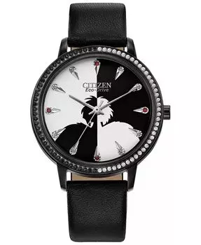 Женские часы Eco-Drive Cruella с черным кожаным ремешком, 36 мм Citizen, черный