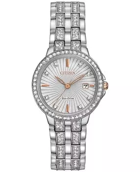 Женские часы Eco-Drive Crystal Accent из нержавеющей стали с браслетом, 28 мм EW2340-58A Citizen