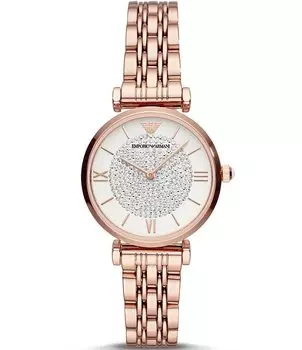 Женские часы Emporio Armani с двумя стрелками из нержавеющей стали цвета розового золота Pave Stone, розовый