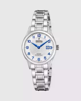 Женские часы F20068/1 Swiss Made Steel Classic серебристо-стальной корпус Festina, серебряный