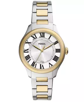 Женские часы Gilmore Three-Hand Date с двухцветным корпусом из нержавеющей стали, 38 мм Fossil, серебряный