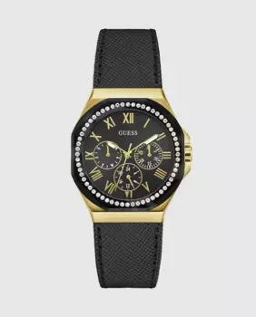 Женские часы Glaze GW0753L4 с кожаным и черным ремешком Guess, черный