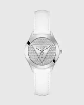 Женские часы Glitz plate GW0745L3 с кожаным и белым ремешком Guess, белый