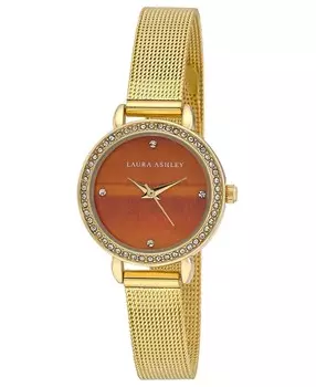 Женские часы из сплава с драгоценными камнями и золотистым браслетом, 26 мм Laura Ashley, коричневый