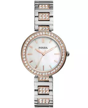 Женские часы Karli с тремя стрелками, двухцветные, из нержавеющей стали, 34 мм Fossil