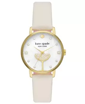 Женские часы Kate Spade Metro с тремя стрелками цвета шампанского, белый кожаный ремешок, 34 мм kate spade new york, белый