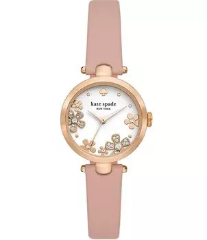 Женские часы Kate Spade New York с цветочным принтом и кристаллами Holland, розовые часы с кожаным ремешком на три руки, розовый