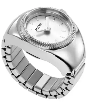 Женские часы-кольцо с двумя стрелками на браслете из нержавеющей стали золотистого цвета, 15 мм Fossil, серый