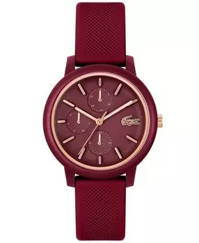 Женские часы L.12.12 бордового цвета с силиконовым ремешком, 38 мм Lacoste