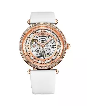 Женские часы Legacy из белой кожи, двухцветный циферблат из розового золота, круглые часы 45 мм Stuhrling, белый