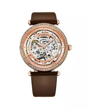 Женские часы Legacy из коричневой кожи, двухцветный циферблат из розового золота, круглые часы 45 мм Stuhrling, коричневый