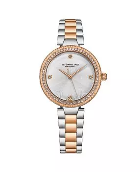 Женские часы Legacy из нержавеющей стали розового золота, серебристый циферблат, круглые часы 39 мм Stuhrling, золотой