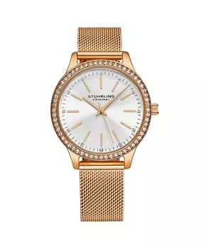 Женские часы Legacy из нержавеющей стали розового золота, серебристый циферблат, круглые часы 41 мм Stuhrling, золотой