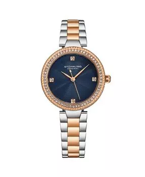 Женские часы Legacy из нержавеющей стали розового золота, синий циферблат, круглые часы 39 мм Stuhrling, золотой