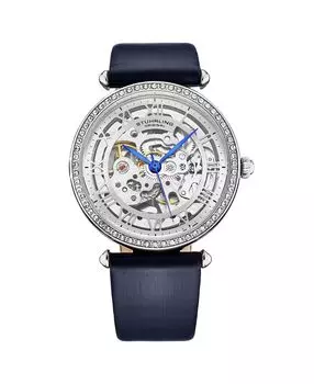 Женские часы Legacy, синяя кожа, серебристый циферблат, круглые часы 45 мм Stuhrling, синий
