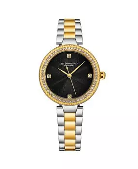 Женские часы Legacy, золотистая нержавеющая сталь, черный циферблат, круглые часы 39 мм Stuhrling, золотой