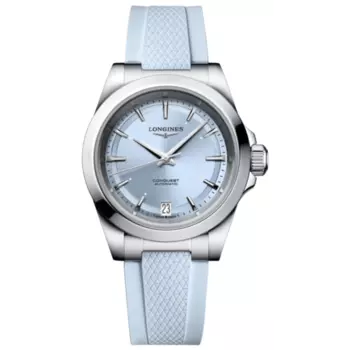 Женские часы Longines Conquest Automatic 34 мм с синим циферблатом и каучуковым ремешком L3.430.4.92.9