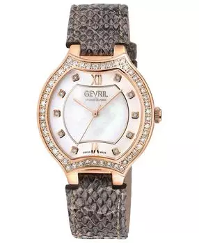 Женские часы Lugano швейцарские кварцевые серые кожаные 35 мм Gevril, серый