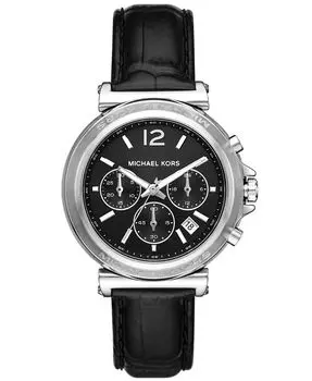 Женские часы Maren с хронографом, черные кожаные часы, 40 мм Michael Kors, черный