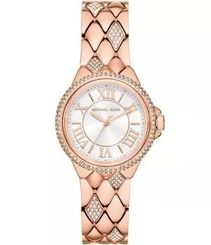 Женские часы Michael Kors Camille с тремя стрелками, паве, тон розового золота, стеганый браслет из нержавеющей стали со кристаллами, розовый
