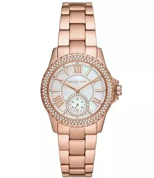 Женские часы Michael Kors Everest с тремя стрелками и браслетом из нержавеющей стали цвета розового золота, розовый