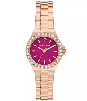 Женские часы Michael Kors Lennox с тремя стрелками и браслетом из нержавеющей стали цвета розового золота, розовый