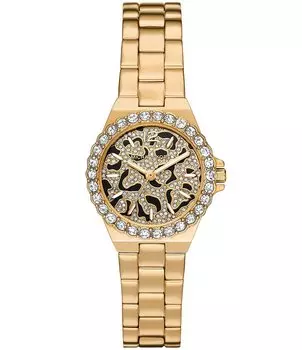Женские часы Michael Kors Lennox с золотистым браслетом из нержавеющей стали с леопардовым принтом и тремя стрелками, золотой