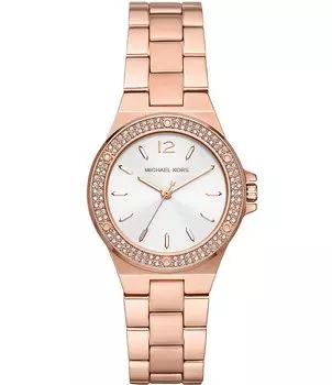 Женские часы Michael Kors Mini-Lennox с тремя стрелками и браслетом из нержавеющей стали цвета розового золота, розовый