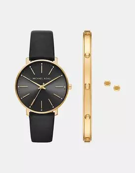 Женские часы Michael Kors Pyper с тремя стрелками, из нержавеющей стали золотистого оттенка и подарочный набор из ювелирных изделий — ЧЕРНЫЙ