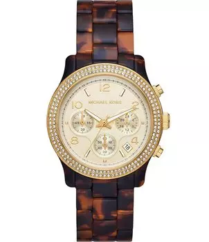 Женские часы Michael Kors с хронографом и черепаховым браслетом из ацетата кристаллов, коричневый