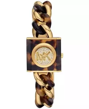 Женские часы MK Chain Lock с тремя стрелками в черепаховом и золотистом цвете из нержавеющей стали, 25 мм Michael Kors, мультиколор