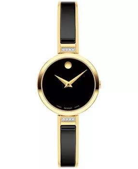 Женские часы Moda, швейцарский кварц, черный керамический желтый браслет с физическим осаждением из паровой фазы, 24 мм Movado
