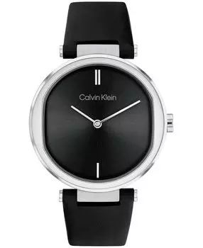 Женские часы на две руки, черный кожаный ремешок, 36 мм Calvin Klein, черный