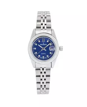 Женские часы на стальном браслете с серебристым 25-мм рифленым безелем и синим циферблатом Peugeot, синий