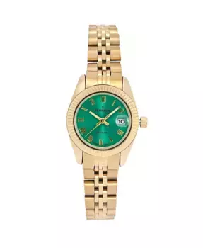 Женские часы на стальном браслете с золотистым 25-мм гофрированным безелем и зеленым циферблатом Peugeot, зеленый