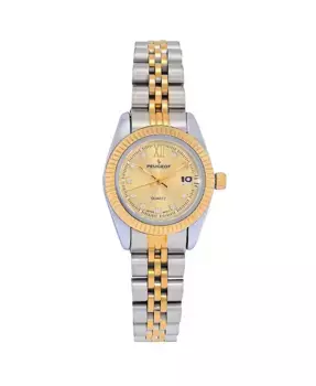 Женские часы на стальном браслете с двухцветным 25-мм рифленым безелем Peugeot, серебряный