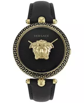 Женские часы Palazzo Empire с черным кожаным ремешком, 39 мм Versace