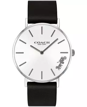 Женские часы perry с черным кожаным ремешком 36 мм COACH, серебряный