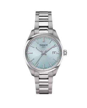 Женские часы PR100 из стали 34мм синие Tissot, серебрянный