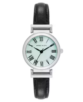 Женские часы Quartz Black Classic с кожаным ремешком и металлическим браслетом серебристого оттенка, 28 мм Anne Klein, мультиколор