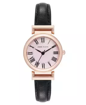 Женские часы Quartz Black Classic с кожаным ремешком и металлическим браслетом под розовое золото, 28 мм Anne Klein, мультиколор